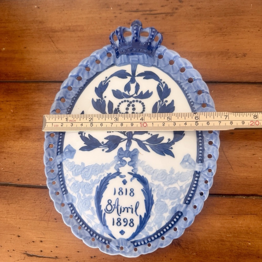 Antique Royal Copenhagen 1898 Plaque Christian IX Crown Mark 3 Blue Line Denmark - Picture 4 of 6